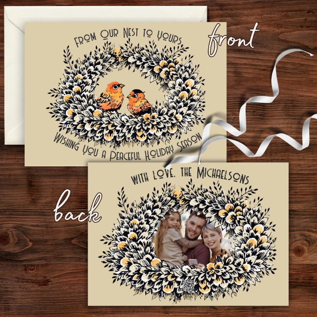 Tarjeta Festiva Nido de Pájaros de Estilo Antiguo Crema Rústica Fo (Subido por el creador)