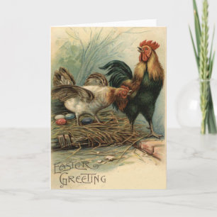 Tarjeta Festiva Nido de Pascua de Huevo Pintado de Gallo Gallina C