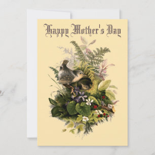 Tarjeta Festiva Nido y flores de la era victoriana de Wren