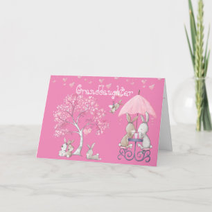 Tarjeta Festiva Nieta Conejo Rosa Cute Watercolor San Valentín