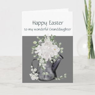 Tarjeta Festiva Nieta Feliz Pascua Flores Blancas Floral