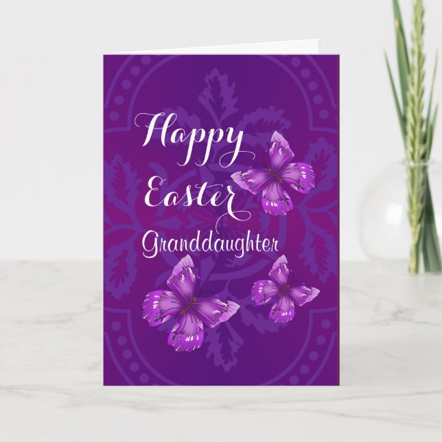 Tarjeta Festiva Nieta / Feliz Pascua - Mariposas Púrpura (Anverso)