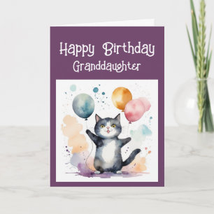 Tarjeta Festiva Nieta Gatos Caprichosos Globos Cumpleaños Diversió