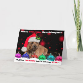 Tarjeta Festiva Nieta Grumpy Perro Territorial Fronterizo En Santa