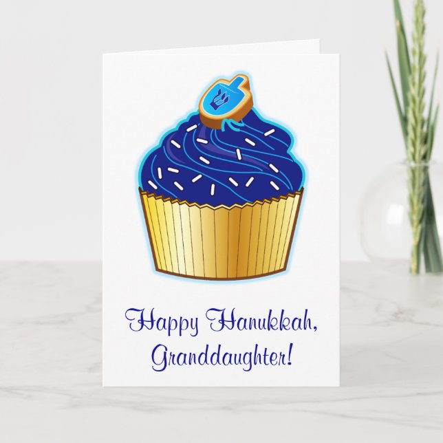 Tarjeta Festiva Nieta Hanukkah: pastel y galleta Dreidel (Anverso)