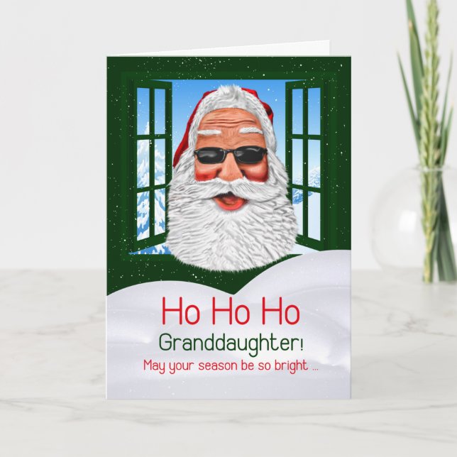 Tarjeta Festiva Nieta Navidades divertidos Santa en gafas de sol (Anverso)