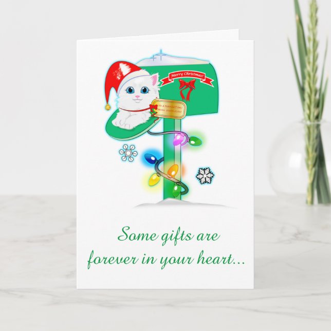 Tarjeta Festiva Nieta: Navidades Gatito en el buzón (Anverso)