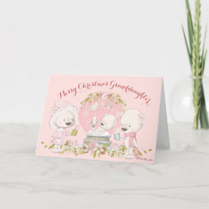 Tarjeta Festiva Nieta Nieve Globe Floral Rosa