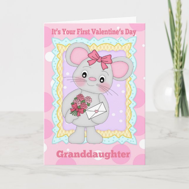 Tarjeta Festiva Nieta Primera El día de San Valentín Con Pequeño M (Anverso)
