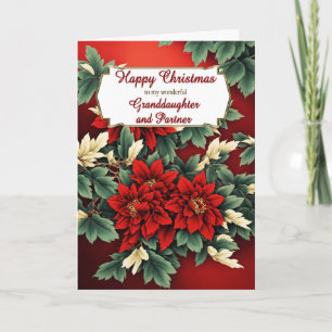 Tarjeta Festiva Nieta y Navidades socios Poinsettias