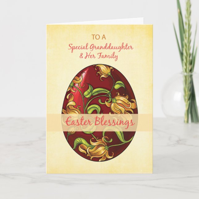 Tarjeta Festiva Nieta y su familia, bendiciones de Pascua, huevo (Anverso)