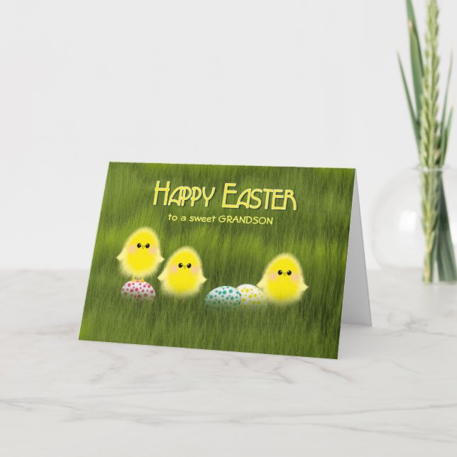 Tarjeta Festiva Nieto cute chichas de pascua especula huevos en hi (Anverso)