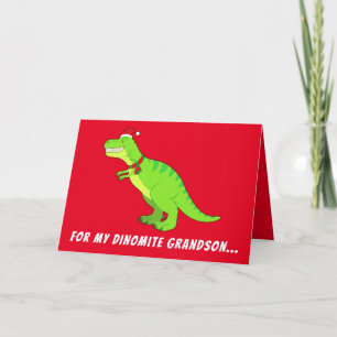 Tarjeta Festiva Nieto: ¡T-Rex en Santa Hat para Navidades!