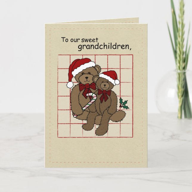 Tarjeta Festiva Nietos Navidades País Teddy Bears (Anverso)