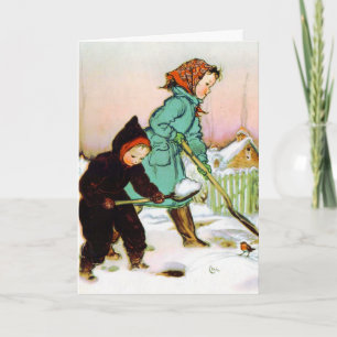 Tarjeta Festiva Nieve al palmo de niños