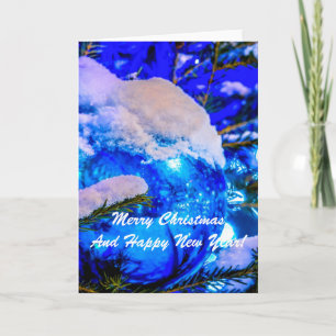 Tarjeta Festiva Nieve azul de bolas para navidades