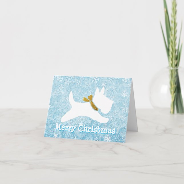 Tarjeta Festiva Nieve blanca escocesa personalizada (Anverso)