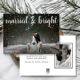 Tarjeta Festiva Nieve casada y brillante 2 foto Boda Gracias