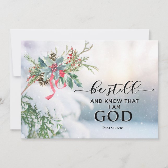 Tarjeta Festiva Nieve cubierta Navidades Evergreen Bible Verse Fla (Anverso)
