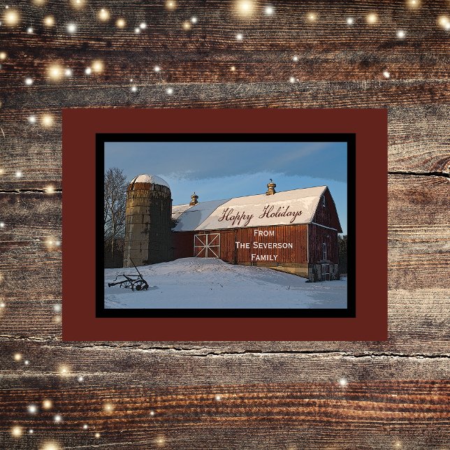 Tarjeta Festiva Nieve cubierta Red Barn Felices Fiestas Navidades (Subido por el creador)