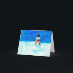 Tarjeta Festiva Nieve de arte en el paisaje de Snowman<br><div class="desc">Esta fantástica tarjeta de saludo artístico fue creada a partir de una pintura original de Itaya y se titula 'Feliz Hombre de Nieve'. La pintura fue creada con pinturas acrílicas. Siéntete libre de personalizar y personalizar cambiando el texto en la parte delantera y agregando texto dentro de la tarjeta si...</div>