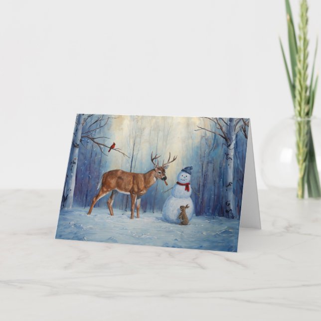 Tarjeta Festiva Nieve de ciervos y Navidades de nieve (Anverso)