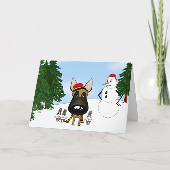 Tarjeta Festiva Nieve de invierno belga malinois (Anverso)