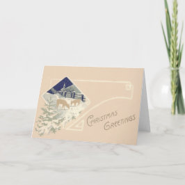 Tarjeta Festiva Nieve de la Iglesia del Deer Evergreen