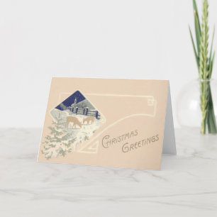 Tarjeta Festiva Nieve de la Iglesia del Deer Evergreen