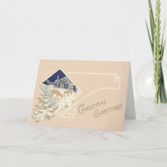 Tarjeta Festiva Nieve de la Iglesia del Deer Evergreen (Anverso)