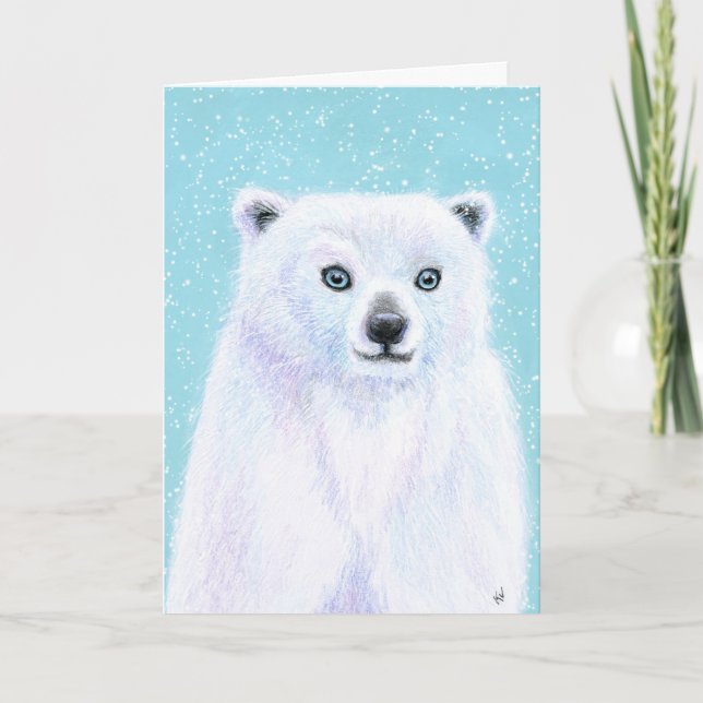 Tarjeta Festiva Nieve de oso polar suave para cualquier ocasión o  (Anverso)