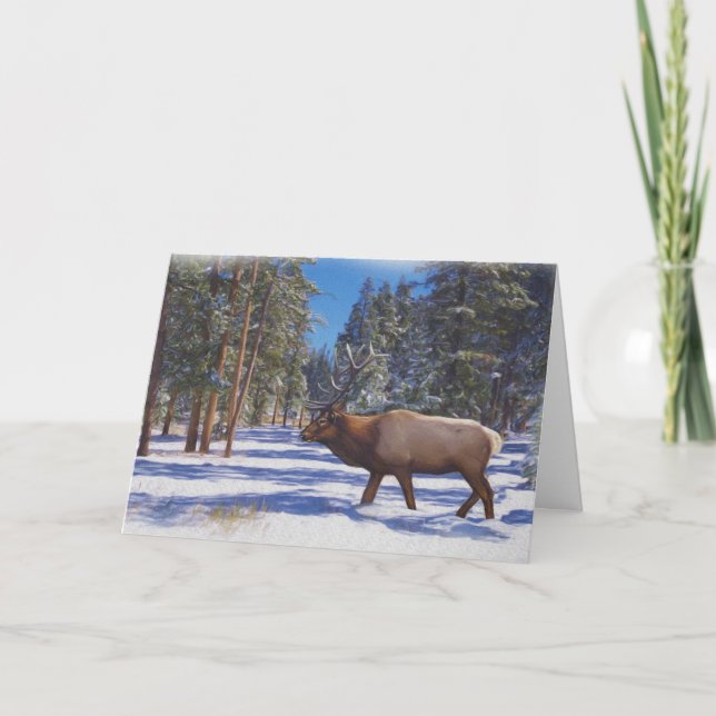 Tarjeta Festiva Nieve Elk (Anverso)