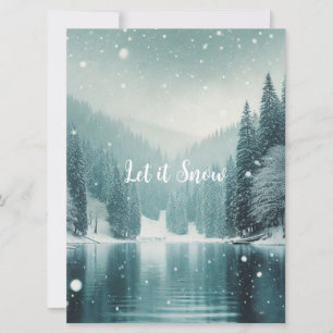 Tarjeta Festiva Nieve en el lago de montaña invernal