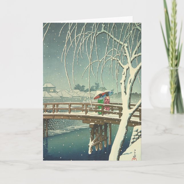 Tarjeta Festiva Nieve en el paisaje del arte del invierno de Hasui (Anverso)