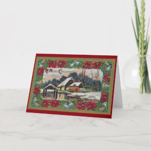 Tarjeta Festiva Nieve en la granja Vintage Christmas