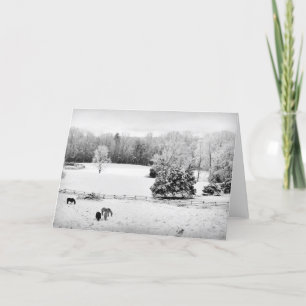 Tarjeta Festiva Nieve fresca caída en el Rancho de Caballos
