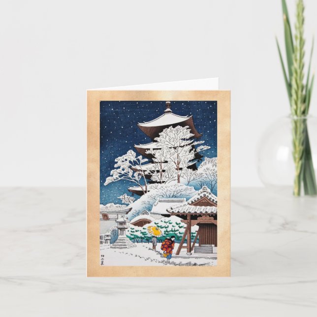 Tarjeta Festiva Nieve japonesa oriental fresca del invierno de (Anverso)