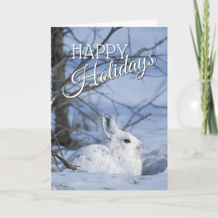 Tarjeta Festiva Nieve: liebre en nieve