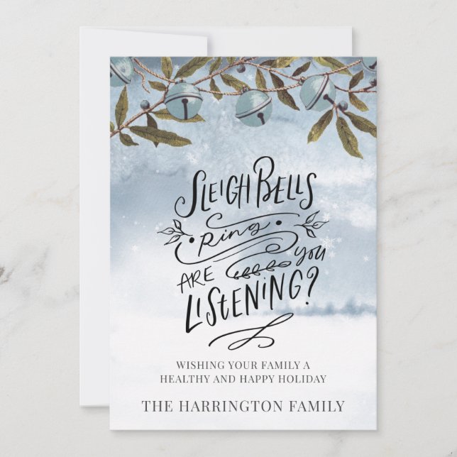 Tarjeta Festiva Nieve navideña de las campanas de Sleigh (Anverso)