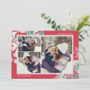 Tarjeta Festiva Nieve paz amor verde rojo flor 3 fotos
