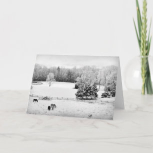 Tarjeta Festiva Nieve recién caída en el rancho de caballos