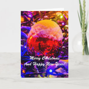 Tarjeta Festiva Nieve roja de bolas para navidades