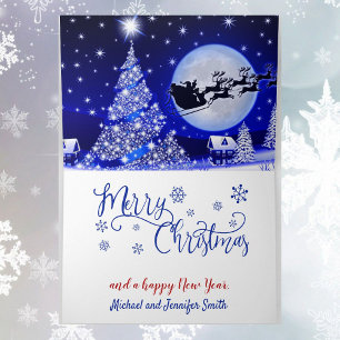 Tarjeta Festiva Nieve Sobre Navidades Añade Nombres Santa Sleigh
