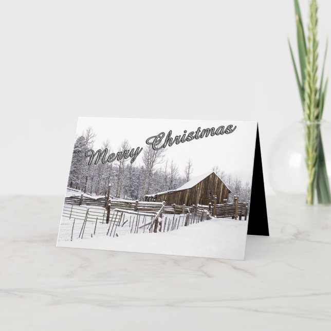 Tarjeta Festiva Nieve Sobre Un Rústico Personalizado De Fotografía (Anverso)