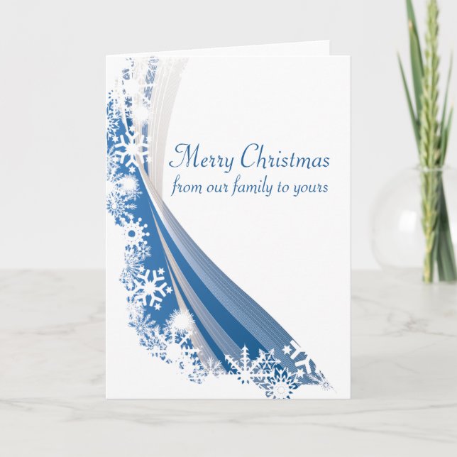 Tarjeta Festiva Nieve Wispy azul y blanca (Anverso)