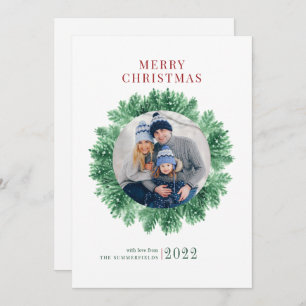 Tarjeta Festiva Nieve y Navidades de pinos fotográficos familiares