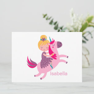 Tarjeta Festiva Niña Adorable de Cabello Amarillo Montando un Unic