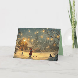 Tarjeta Festiva Niña camina en la Personalizado de la Nieve