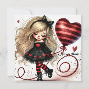 Tarjeta Festiva Niña caprichosa globo rojo con brillo en forma de 