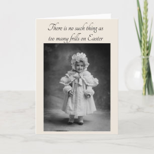 Tarjeta Festiva Niña de bebé vintage adorable, demasiados volantes